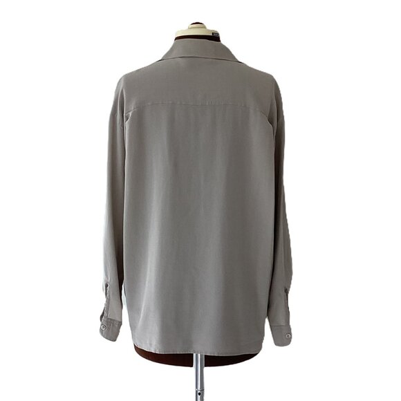 Calvin Klein Taupe Silk Button Front Blouse - Picture 4 of 7
